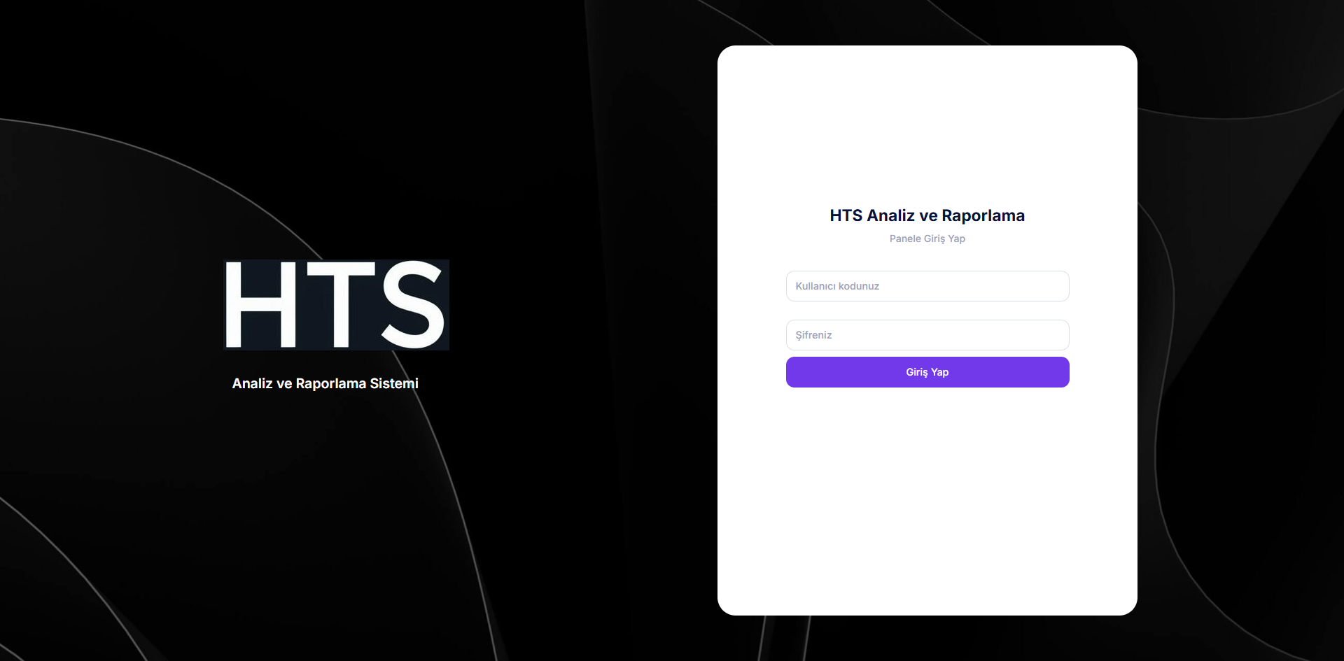 HTS analiz ve raporlama sisteminin giriş ekranı